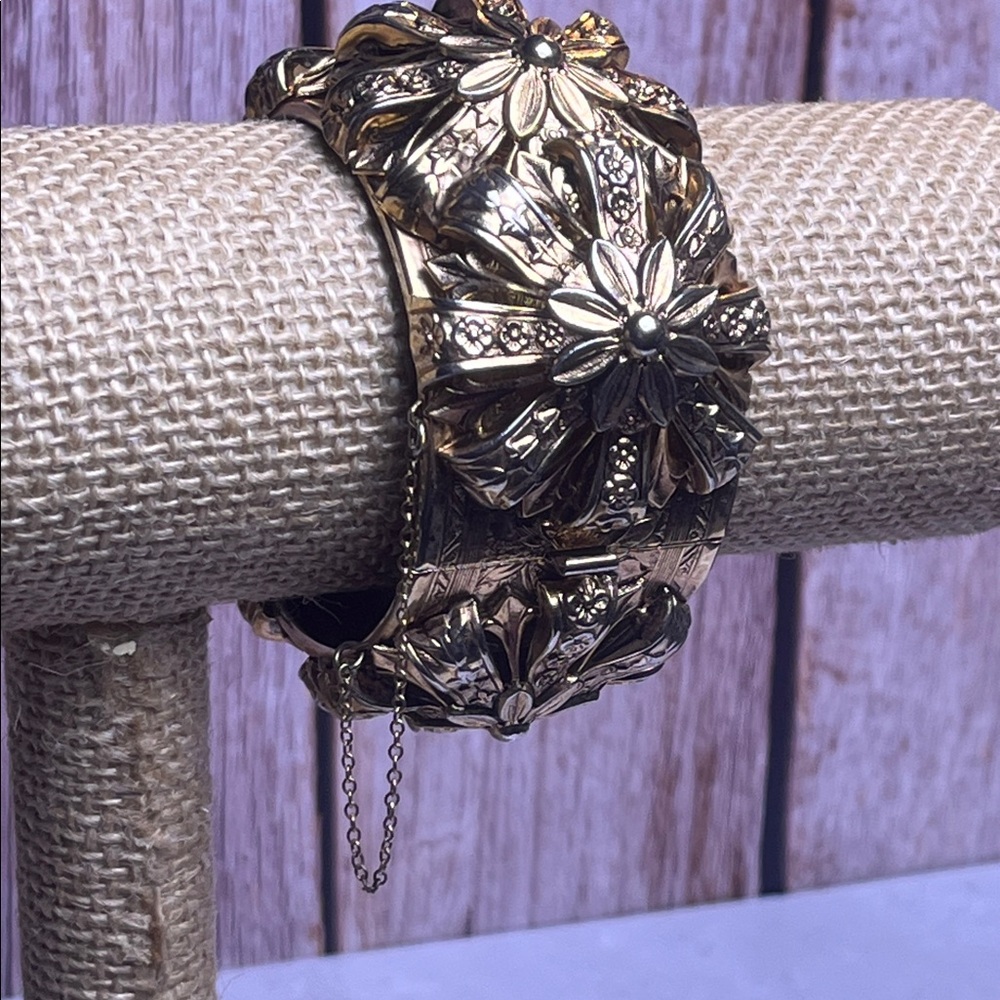Vintage Heavy Baroque Repousse Hinged Cuff Bracelet